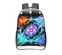 CNTDBU Mochila transparente espacial de ocho dimensiones de 16 pulgadas, bolsa de PVC transparente aprobada para estadios, bolsillo frontal con estampado personalizado, mochila ligera de viaje, unisex