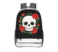 CNTDBU Mochila transparente Skull Rose de 16 pulgadas, resistente, aprobada por estadios, bolsa de libros de PVC transparente, parte inferior reforzada, mochila de viaje, unisex