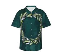 CNTDBU Olive Branch Wreath - Camisa hawaiana para hombre, manga corta, informal, de verano, con botones, ligera, tropical, con bolsillo, Negro, XL