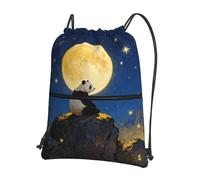 CNTDBU Panda Moon Night - Mochila con cordón y cremallera, impermeable, ligera, para gimnasio, deportes, bolsa ajustable para viajes, senderismo