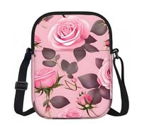 CNTDBU Pretty Pink Roses - Bolso cruzado pequeño con cremallera para mujer, impermeable, casual, para viajes, cartera de teléfono