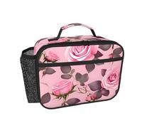 CNTDBU Pretty Pink Roses - Lonchera térmica para hombres y mujeres, bolsa térmica para el trabajo, oficina, lonchera a prueba de fugas con bolsillo de malla para alimentos