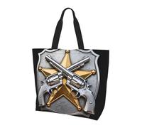 CNTDBU Revolver Sheriff Badge - Bolsa de hombro grande para mujer, ligera, impermeable, bolsa de compras reutilizable con bolsillo interior para el trabajo y viajes
