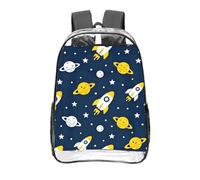 CNTDBU Rockets and Planets - Mochila transparente de 16 pulgadas, bolsa de PVC transparente aprobada para estadios, bolsillo frontal con estampado personalizado, mochila de viaje ligera unisex