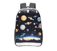 CNTDBU Saturn Jupiter Earth - Mochila transparente de 16 pulgadas, bolsa de PVC transparente aprobada para estadios, bolsillo frontal con estampado personalizado, mochila ligera de viaje, unisex