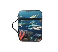CNTDBU Sharks Under The Sea - Bolsa de estudio bíblico con asas, organizador resistente al agua para viajes a la iglesia, soporte para bolígrafo, tableta, bolsillo para diario