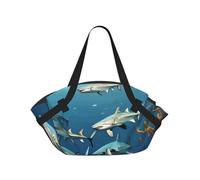 CNTDBU Sharks under the sea - Manta de picnic 2 en 1, plegable, impermeable, redonda, para parque de playa, bolsa portátil de camping con bolsillos de almacenamiento para aventuras al aire libre