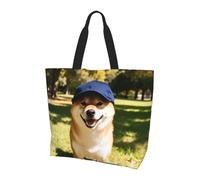 CNTDBU Smiling Shiba Inu - Bolsa de hombro grande para mujer, ligera, impermeable, bolsa de compras reutilizable con bolsillo interior para el trabajo y viajes