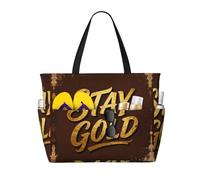 CNTDBU Stay Gold Quote - Bolsa de viaje de playa de gran capacidad, impermeable, con 7 bolsillos, bolsa de gran tamaño para gimnasio, camping, ligera, plegable