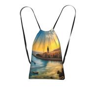 CNTDBU Sunset in Barcelona - Mochila plegable con cordón, bolsa de compras ligera y reutilizable para viajes, mochila compacta con bolsillo para acampar y gimnasio