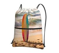 CNTDBU Surfboard Wave - Mochila de playa con cordón y cremallera, impermeable, ligera, para deportes de gimnasio, bolsa de cincha ajustable para viajes, senderismo