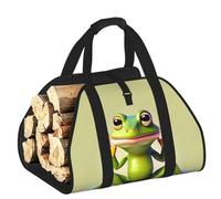 CNTDBU The Funny Frog Doing Yoga - Bolsa de lona resistente para leña, transportador de madera impermeable con asas acolchadas