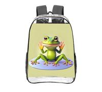 CNTDBU The Funny Frog doing Yoga - Mochila transparente de 16 pulgadas, bolsa de PVC transparente aprobada para estadios, bolsillo frontal con impresión completa, mochila ligera de viaje unisex