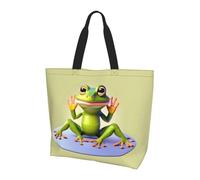 CNTDBU The Funny Frog Making Yoga - Bolsa de hombro grande para mujer, ligera, impermeable, bolsa de compras reutilizable con bolsillo interior para el trabajo y viajes