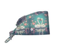 CNTDBU The Swan in Love - Gorra de trabajo con botones, gorro de chef suave para limpiar la cocina, gorra ajustable para spa, salón de belleza, sombrero unisex con banda para el sudor, color negro