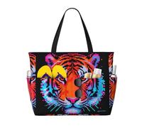CNTDBU Tiger Head - Bolsa de viaje de playa de gran capacidad, impermeable, con 7 bolsillos, bolsa de gran tamaño para gimnasio, camping, ligera y plegable