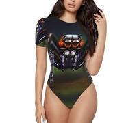 CNTDBU Tropical Rainforest Spiders - Body de manga corta para mujer, suave, elástico, cuello redondo, entrepierna a presión, parte superior versátil para jeans, faldas, pantalones, uso diario, Negro