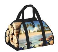 CNTDBU Turtles on the Beach - Bolsa de transporte de leña de lona resistente, transportador de madera impermeable con asas acolchadas