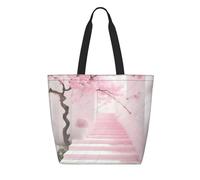 CNTDBU Tyvek - Bolsa de compras reutilizable con escalera de cerezo rosa, ligera, plegable, de papel, impermeable, duradera, respetuosa con el medio ambiente, para compras, trabajo, viajes