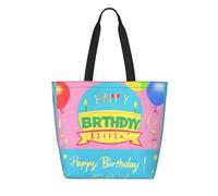 CNTDBU Tyvek - Bolsa de compras reutilizable con globos de feliz cumpleaños, ligera, plegable, de papel, impermeable, duradera, respetuosa con el medio ambiente, para compras, trabajo, viajes