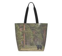 CNTDBU Tyvek - Bolsa de compras reutilizable con patrón de oso negro, ligera, plegable, de papel, impermeable, duradera, respetuosa con el medio ambiente, para compras, trabajo, viajes