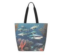 CNTDBU Tyvek Sharks Under the Sea - Bolsa de compras reutilizable, ligera, plegable, de papel, impermeable, duradera, respetuosa con el medio ambiente, para compras, trabajo, viajes