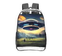 CNTDBU UFO Landing - Mochila transparente de 16 pulgadas, bolsa de PVC transparente aprobada para estadios, bolsillo frontal con impresión completa, mochila ligera de viaje unisex