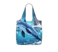 CNTDBU Winter the Dolphin - Bolsa de compras plegable ligera y reutilizable para comestibles, mochila de viaje de 25 litros con cordón para el trabajo y el gimnasio