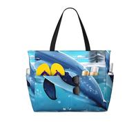 CNTDBU Winter the Dolphin - Bolsa de viaje de playa de gran capacidad, impermeable, con 7 bolsillos, bolsa de gran tamaño para gimnasio, camping, ligera y plegable