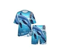CNTDBU Winter The Dolphin - Conjunto de pijama de manga corta para hombre, suave, transpirable, ropa de dormir de verano, ropa de descanso ligera con bolsillos para el hogar, Negro, M
