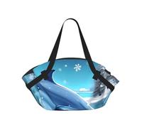 CNTDBU Winter the Dolphin - Manta de picnic 2 en 1, plegable, impermeable, redonda, para parque de playa, bolsa portátil de camping con bolsillos de almacenamiento para aventuras al aire libre