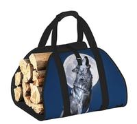 CNTDBU Wolf King Howl - Bolsa de transporte de leña de lona resistente, impermeable, con asas acolchadas