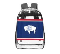 CNTDBU Wyoming State Flag - Mochila transparente de 16 pulgadas, bolsa de PVC transparente aprobada para estadios, bolsillo frontal con estampado personalizado, mochila ligera de viaje, unisex