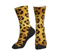 CNTDBU Yello - Calcetines deportivos con estampado de leopardo con suela negra, calcetines atléticos de amortiguación media para hombres y mujeres
