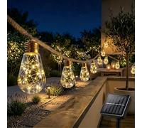 Cnulenzt Guirnaldas Luces Exterior Solar con Cuerda Gruesa, 8M 16 Bombillas de Plástico Irrompible, 8 Modos, IP65 Impermeable, Luces Decorativas para Jardín, Terraza, Balcón, Fiesta(Blanco Cálido)