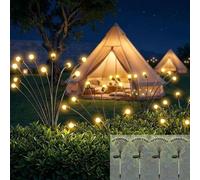 Cnulenzt Luces Solares Luciérnaga Exterior Jardín, 4 Piezas 10 LED Lámparas Solares Oscilantes con el Viento, Luces Solares Impermeables IP65 Decoración para Patio, Césped, Balcón (Blanco Cálido)