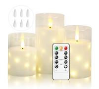 Cnulenzt Velas LED de cristal sin llama, funciona con pilas con cadena de luces de estrella integrada, velas LED con mando a distancia y temporizador, boda, decoración del hogar, juego de 3 unidades