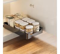 Cnwinu Cajón telescópico, organizador de armario de cocina con asa, cajón extraíble para cocina, estante para especias de cocina, organizador de cajones, cajón telescópico para reequipamiento (negro)