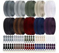 Cnwinu Cremallera de 30 m con cremallera, 10 colores, cremallera divisible con 50 deslizadores, juego de reparación de cremallera para costura, manualidades y bolsos (modelo 2 de 10 colores)