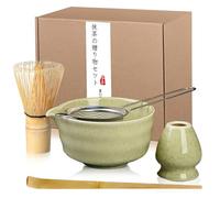 Cnwinu Juego de 5 piezas para matcha, cuenco de cerámica japonesa con boquilla, escoba matcha, cuchara y colador, juego de accesorios tradicionales para la preparación auténtica de té