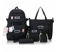 Cnwinu Juego de mochila para niñas, mochila escolar para niñas, bonita mochila de lona de una sola capa, bolsa de mano, bolsa para bolígrafos, bolsa cruzada, mochila kawaii para niños, mochila casual