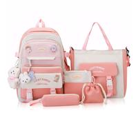 Cnwinu Juego de mochila para niñas, mochila escolar para niñas, bonita mochila de lona de una sola capa, bolsa de mano, bolsa para bolígrafos, bolsa cruzada, mochila kawaii para niños, mochila casual