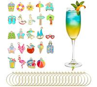 CNYMANY 24 marcadores para copas de vino, colgantes esmaltados con temática de playa de verano, etiquetas identificadoras para copas con diseño de hebilla, ideales para vino, cócteles, champán