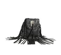 CNYUON Bolso pequeño for teléfono móvil con borlas y remaches for mujer, bolso bandolera informal cadena fina for de Mano(Black)