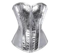 CNYUON Corsés for mujer, bustier de piel sintética, lencería sexy, cremallera, cordones, reductor cintura, corsé sobre el busto, tallas grandes(Silver 01,7XL)