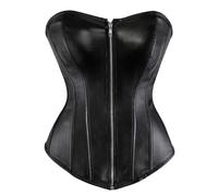 CNYUON Corsés for mujer, bustier de piel sintética, lencería sexy, cremallera, cordones, reductor cintura, corsé sobre el busto, tallas grandes(Black 01,7XL)