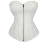 CNYUON Corsés for mujer, bustier de piel sintética, lencería sexy, cremallera, cordones, reductor cintura, corsé sobre el busto, tallas grandes(White,7XL)