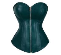 CNYUON Corsés for mujer, bustier de piel sintética, lencería sexy, cremallera, cordones, reductor cintura, corsé sobre el busto, tallas grandes(Dark Green,7XL)
