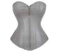 CNYUON Corsés for mujer, bustier de piel sintética, lencería sexy, cremallera, cordones, reductor cintura, corsé sobre el busto, tallas grandes(Silver,7XL)