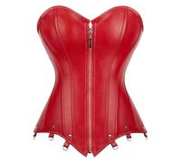 CNYUON Corsés for mujer, bustier de piel sintética, lencería sexy, cremallera, cordones, reductor cintura, corsé sobre el busto, tallas grandes(Red,7XL)